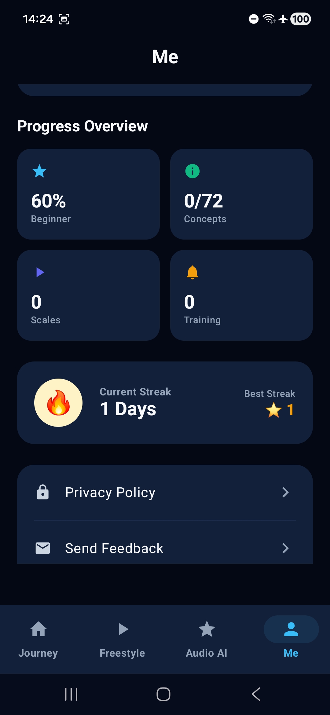 Progress and Settings Screen